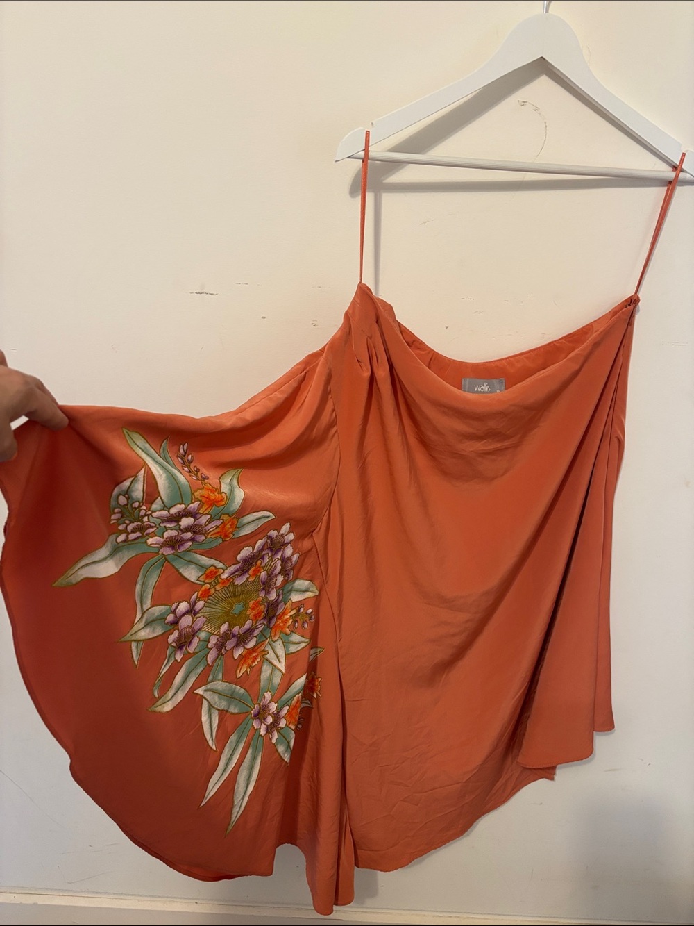 Wallis Coral-Orange Slip Dress with Floral Trim